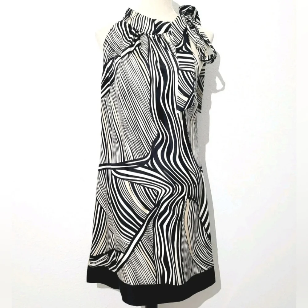 White House Black Market 100% Silk Halter Dress Size 6 Zebra Print Neck Tie - Picture 2 of 13